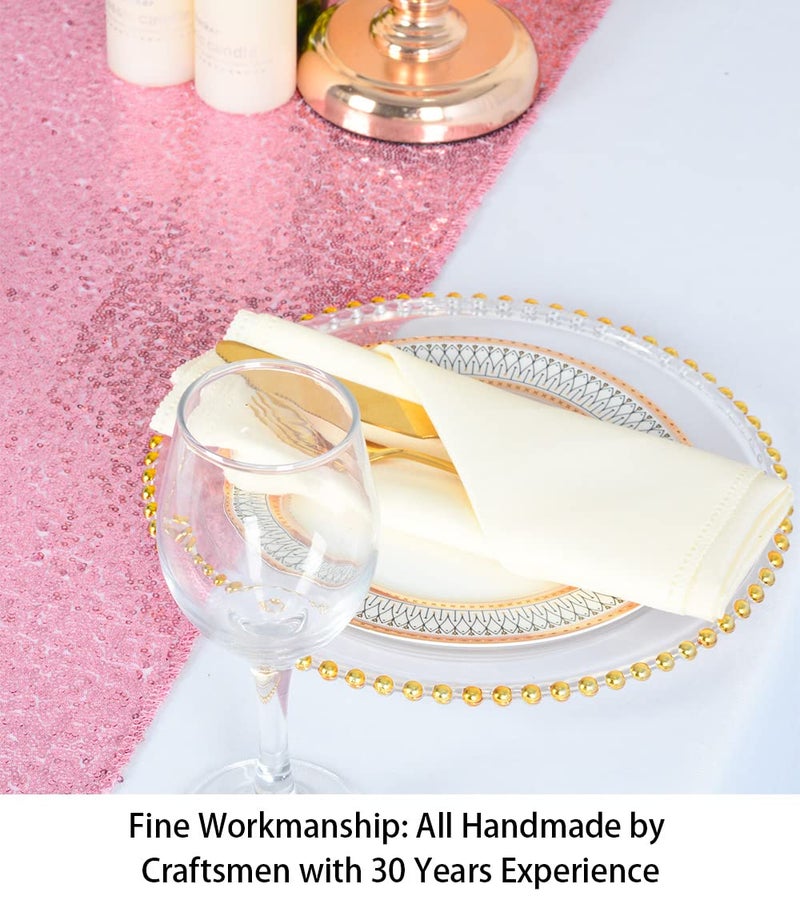 ShiDianYi Fuchsia Pink Sequin Table Runner - 12x72-Inch Glitz Cloth/Overlay for Party Decoration, Event Decor - Glitter Fabric Rose Pink Baby Shower Runner - Image 3